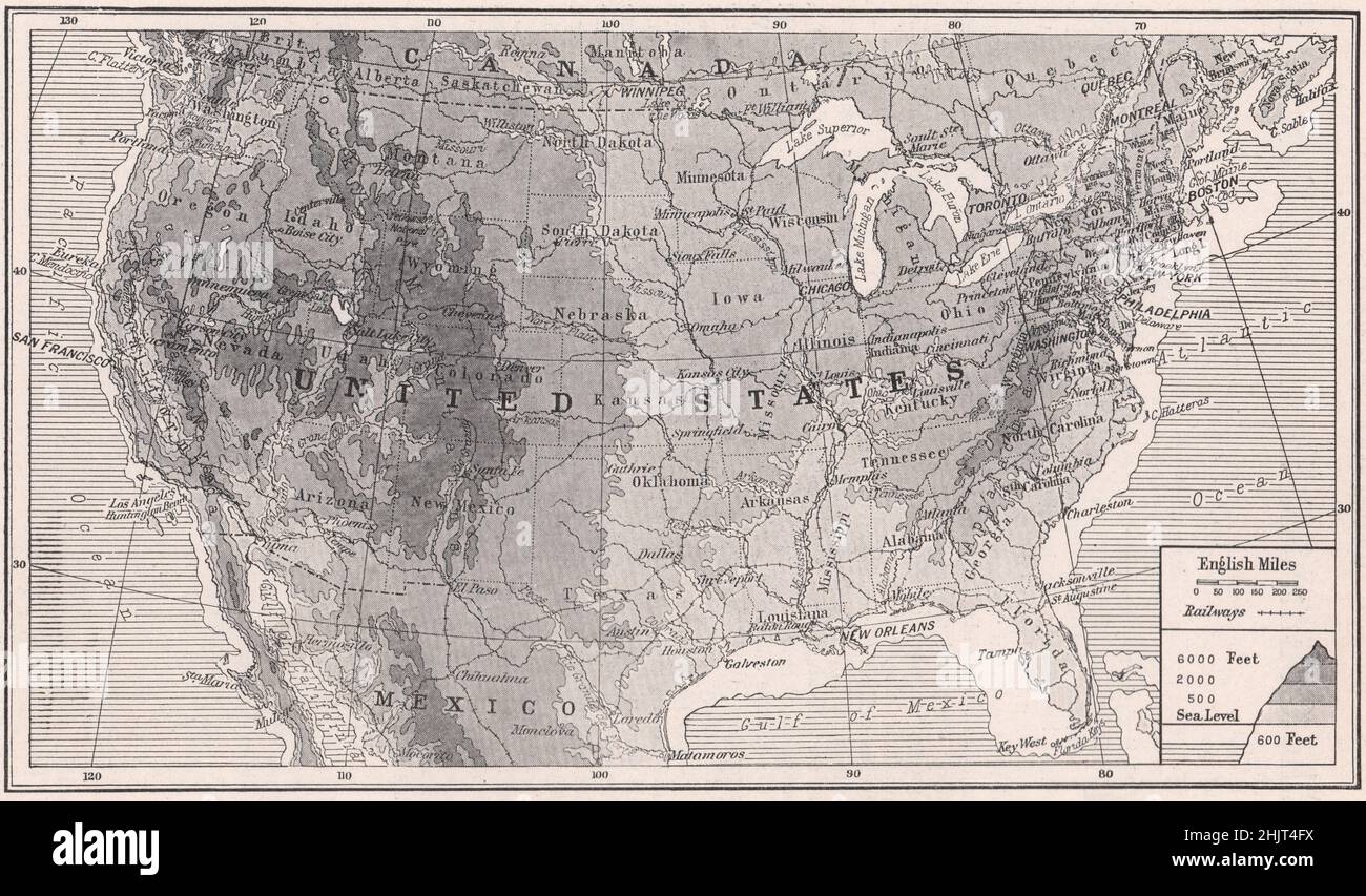 Coastal Mountains and Central Plain of the United States of America. USA (1923) Stock Photo