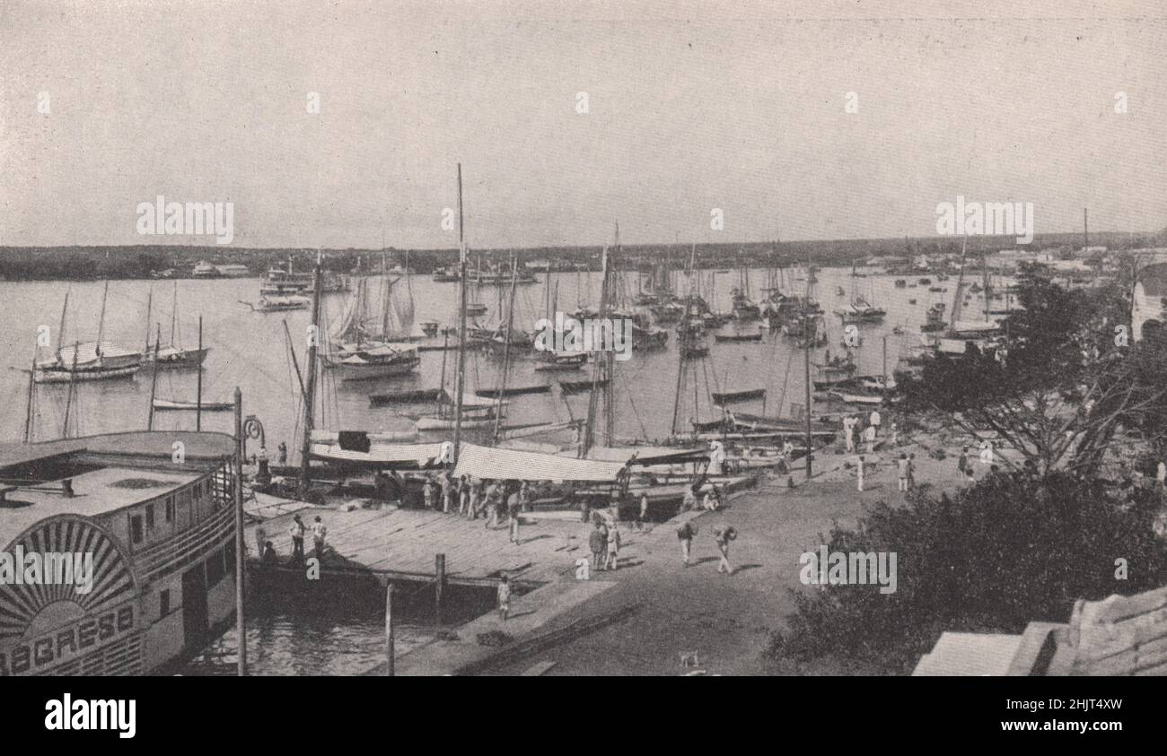 Bristling masts on Maracaibo, the large fresh-water Lagoon of North-West Venezuela. Venezuela  (1923) Stock Photo