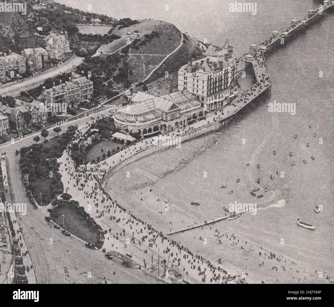 Llandudno Pier and promenade form the air. Wales (1923) Stock Photo