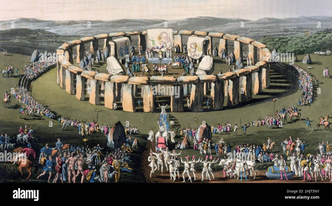 STONEHENGE Watercolour of the Grand Conventional Festival of the Britons in 1815 by Robert Havell Stock Photo