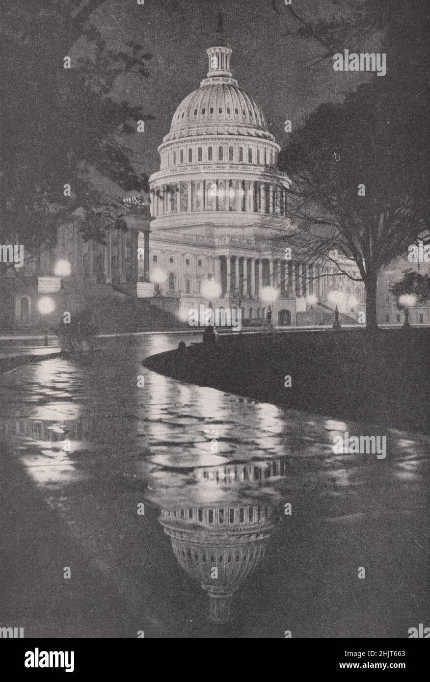 Whitened Walls of the Capitol Lit by Searchlights. Washington DC (1923) Stock Photo
