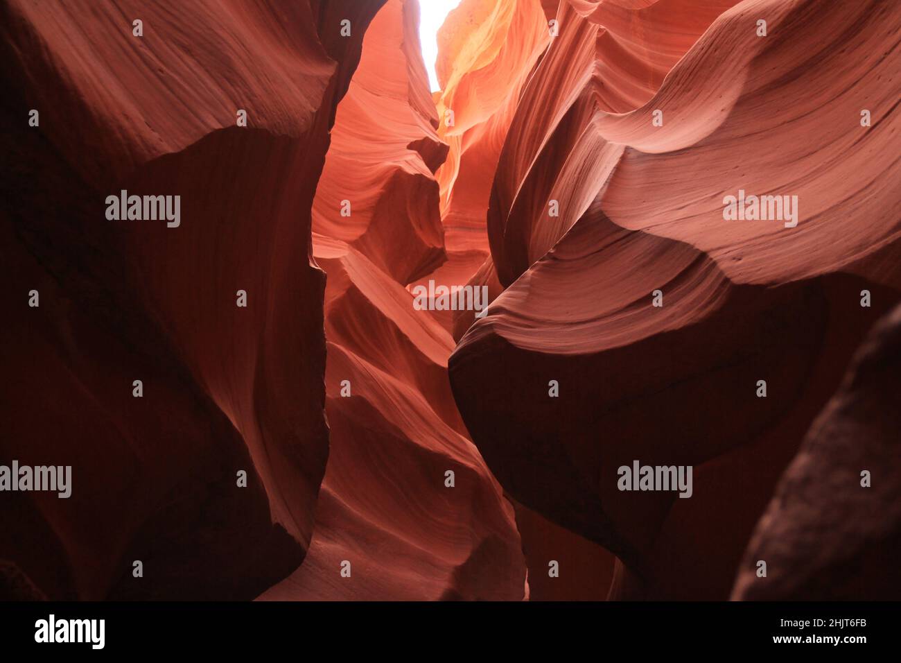 The shapes of the red rocks of the Antelope Canyon in Arizona Stock Photo