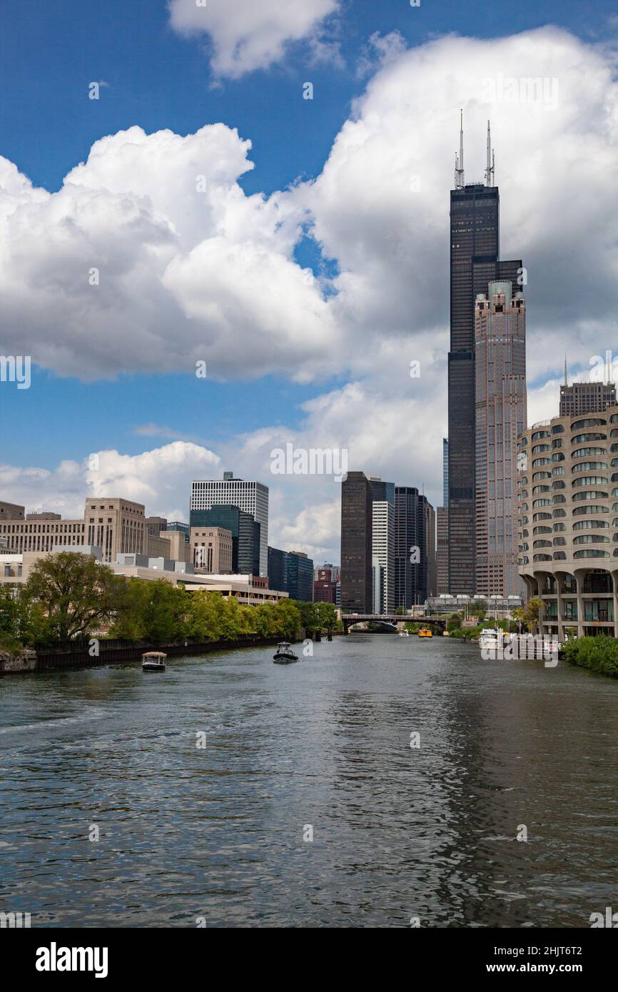 Chicago skyline from river Stock Photo - Alamy