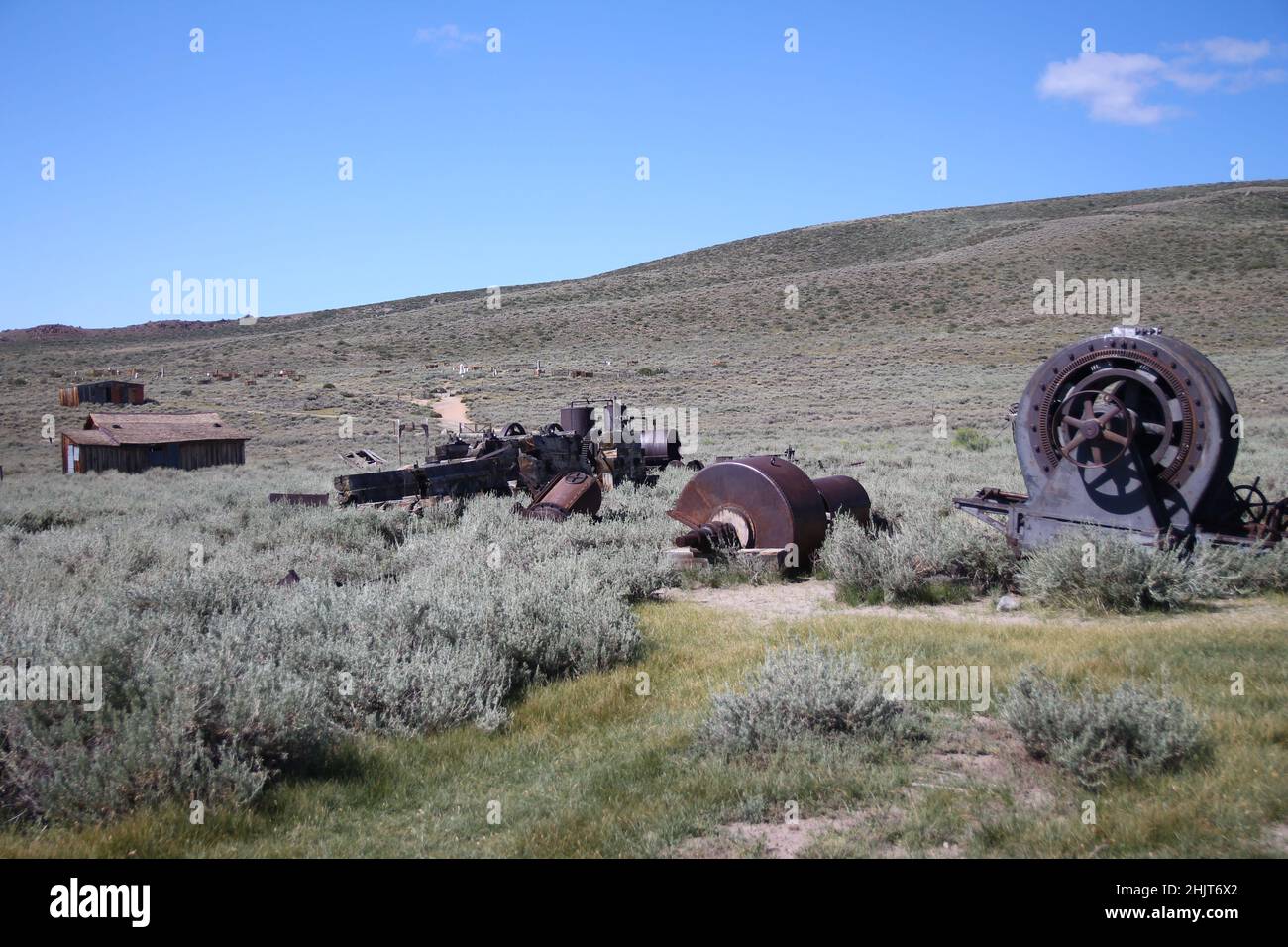 The abandoned gold rush ghost town of Bodie with all the original machinery in California Stock Photo