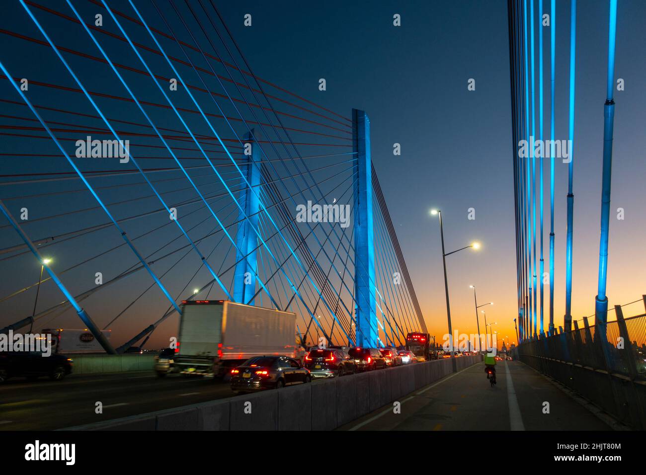 rush hour traffic on theNew Kosciuszko bridge in between Queens and