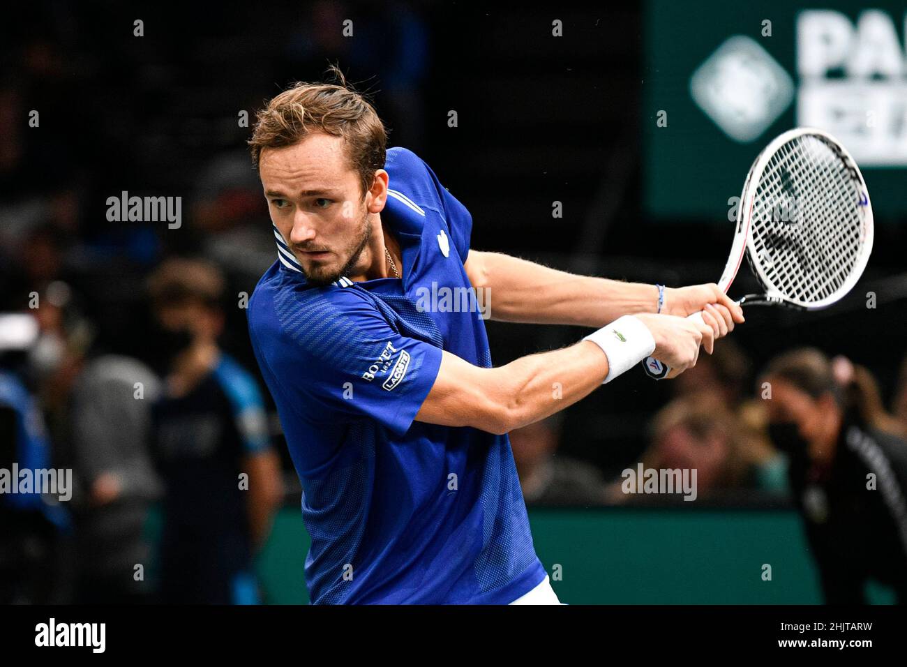 Daniil Medvedev of Russia during the Rolex Paris Masters, ATP Masters 1000 tennis tournament, on November 3, 2021 at Accor Arena in Paris, France. Stock Photo
