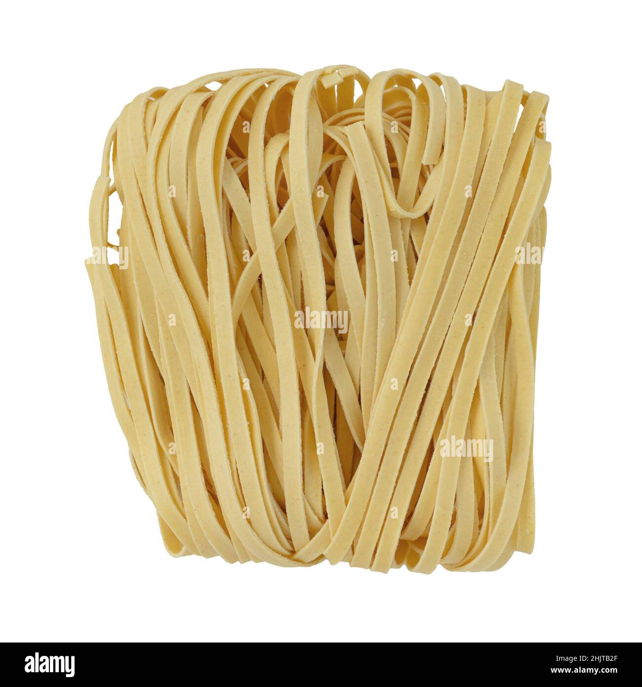 raw egg noodles isolated on white background, homemade egg pasta, dry