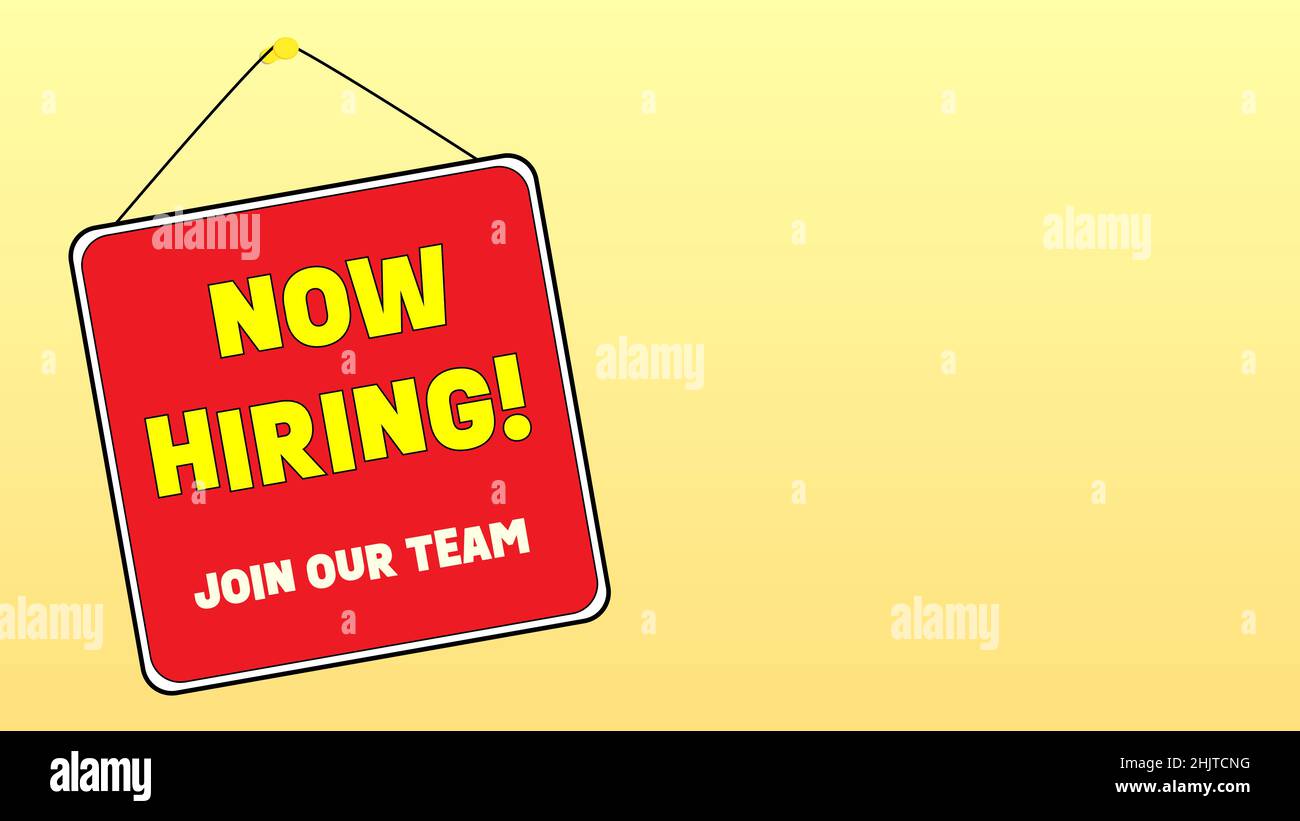 Now Hiring Join Our Team hanging sign in red and yellow - Vector Illustration Stock Vector