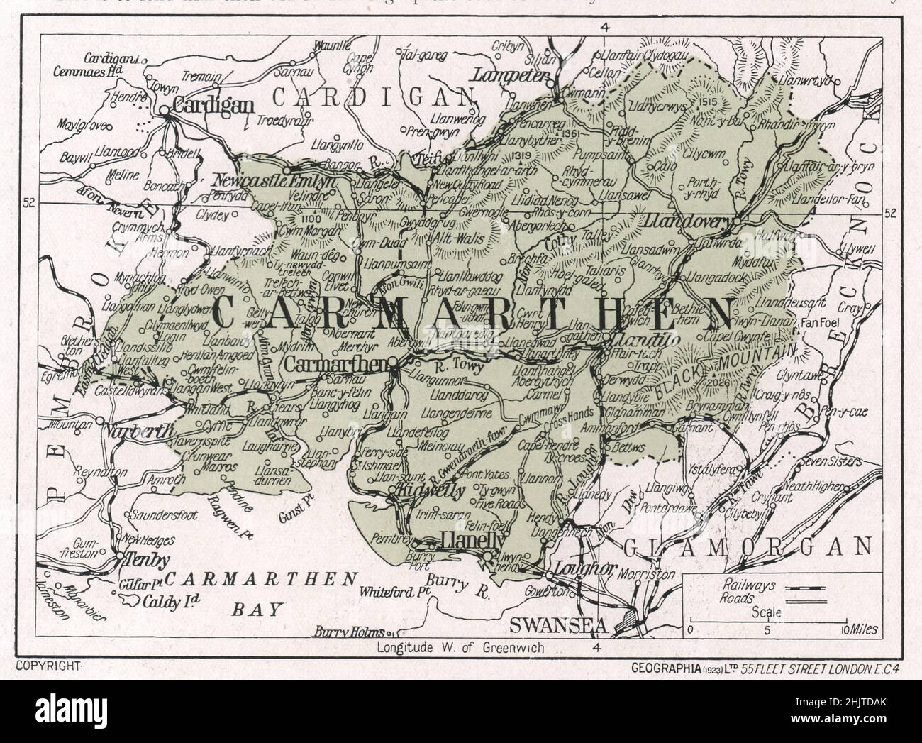 Map of Carmarthenshire (1913 Stock Photo Alamy