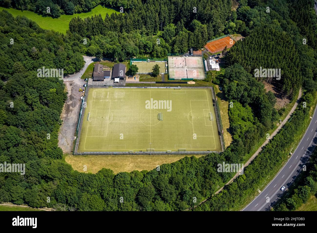 Aerial photo, TuS Rhode sports facility, Rhode, Olpe, Sauerland, North