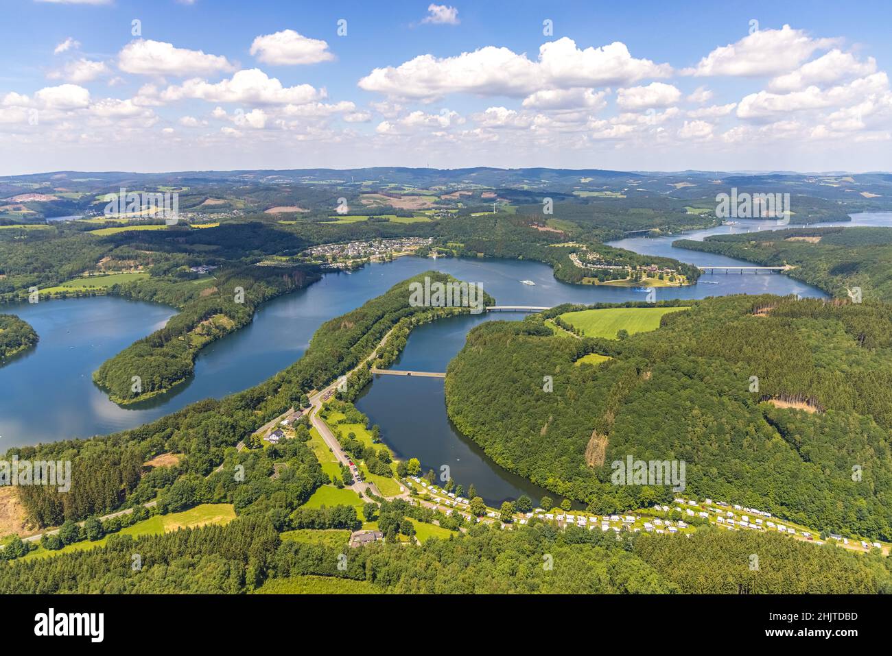 Aerial view, Biggesee, camping and recreation facility Biggesee in the foreground, Camping Biggesee - Four Seasons, Rhode, Olpe, Sauerland, North Rhin Stock Photo