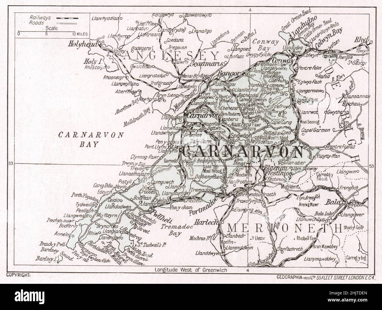 Map of Carnarvon. Carnarvonshire (1913 Stock Photo Alamy