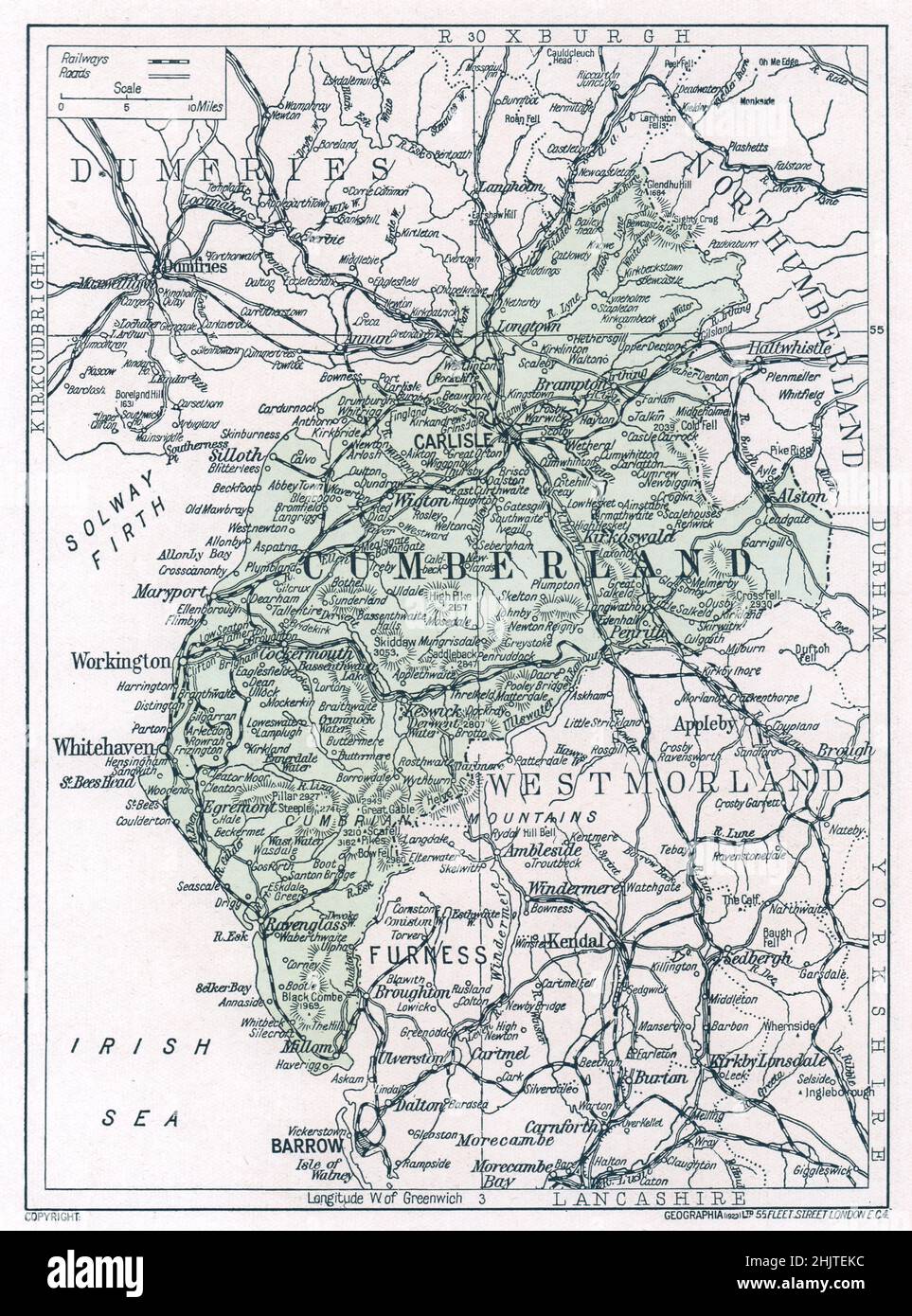 Map of Cumberland. Cumbria (1913) Stock Photo