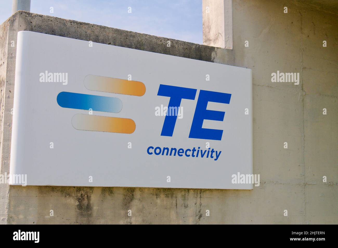 Bioggio, Switzerland - 25th April 2021 : TE Connectivity sign. TE Connectivity is a Swiss-domiciled technology company that designs and manufactures c Stock Photo