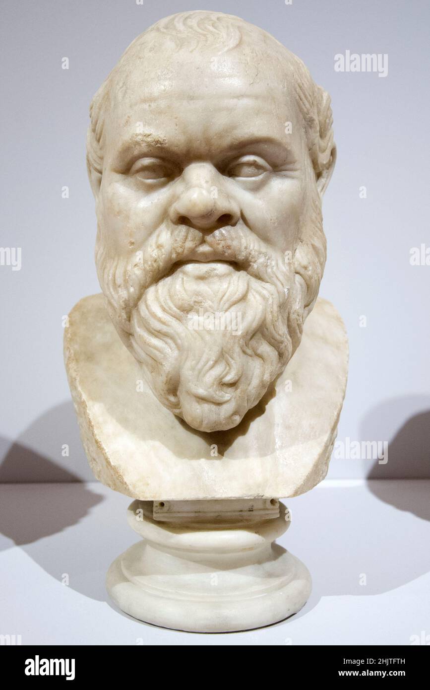 Napoli, Italy. 31st Jan, 2022. Bust of Socrates in Pentelic marble, on  display during the "Gladiators" exhibition at the National Archaeological  Museum of Naples "Mann".Napoli, Italy, January 31, 2022. (photo by Vincenzo