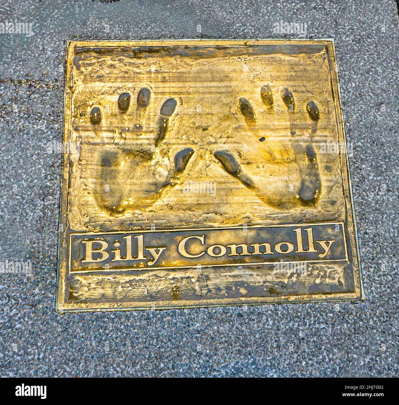 The handprints of the comedian, Billy Connolly, on the pavement outside the Gaiety Theatre in Dublin, Ireland. Stock Photo