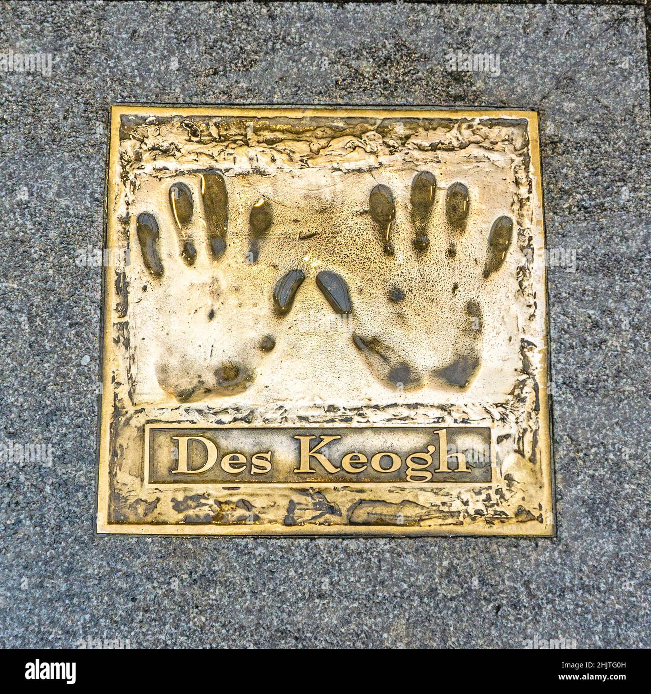 The handprints of Des Keogh, the Irish actor,  on the pavement outside the Gaiety Theatre in Dublin, Ireland. Stock Photo