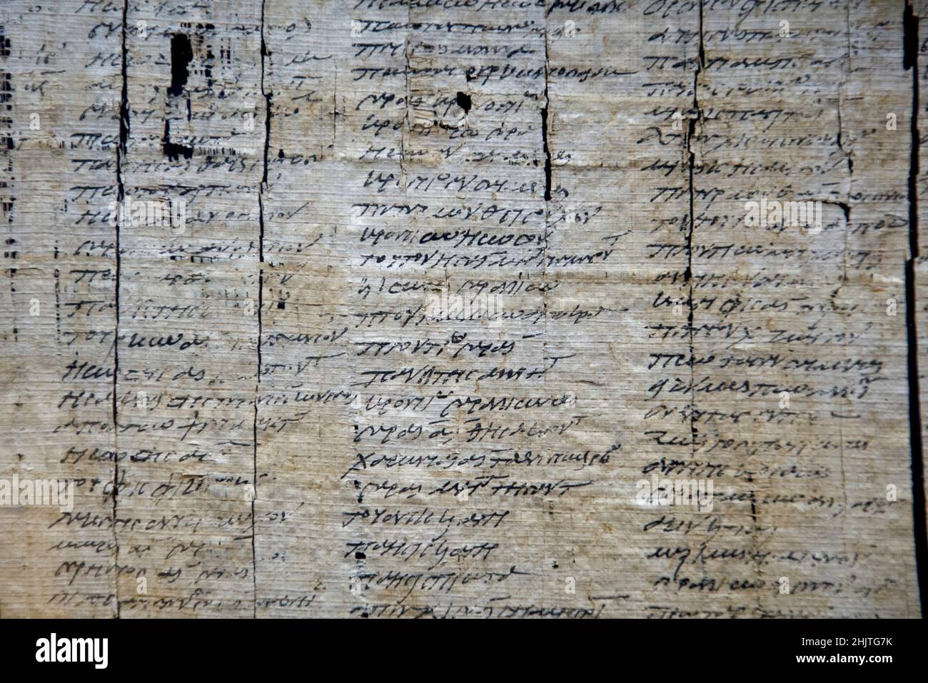 Napoli, Italy. 31st Jan, 2022. Papyrus written in Greek cursive containing a list of names for curvèe works in the Delta, on display in the Egyptian collection at the National Archaeological Museum of Naples 'Mann', second in Italy after the Egyptian Museum in Turin.Napoli, Italy, January 31, 2022. (photo by Vincenzo Izzo/Sipa USA) Credit: Sipa USA/Alamy Live News Stock Photo