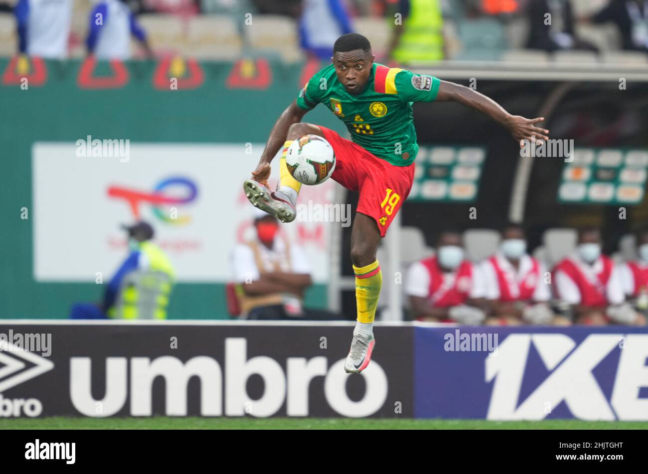 Douala, Cameroon, January, 29, 2022: Collins Fai of Cameroon during Cameroon versus The Gambia, Africa Cup of Nations at Japoma stadium. Kim Price/CSM. Stock Photo