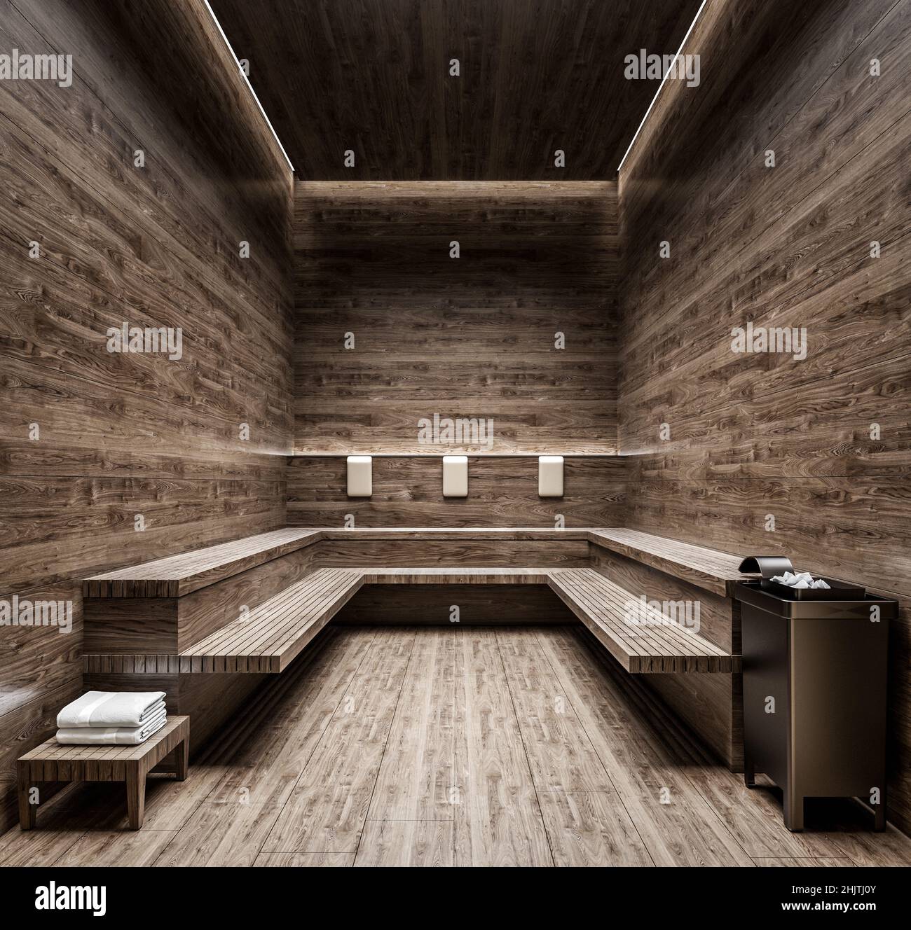 Dark modern design finnish sauna mock-up, 3d rendering, 3d illustration  Stock Photo - Alamy