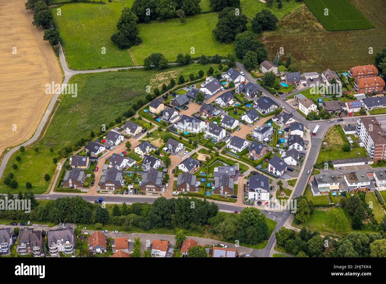 Aerial photograph, new development housing estate Kuhlenbrink, Afferde, Unna, Ruhr area, North Rhine-Westphalia, Germany, DE, single-family houses, Eu Stock Photo