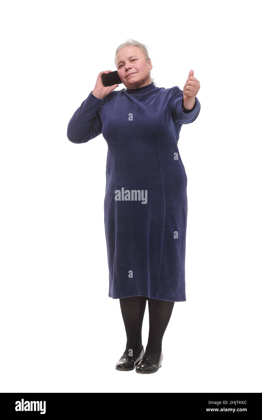 portrait of a mature woman talking on telephone Stock Photo - Alamy