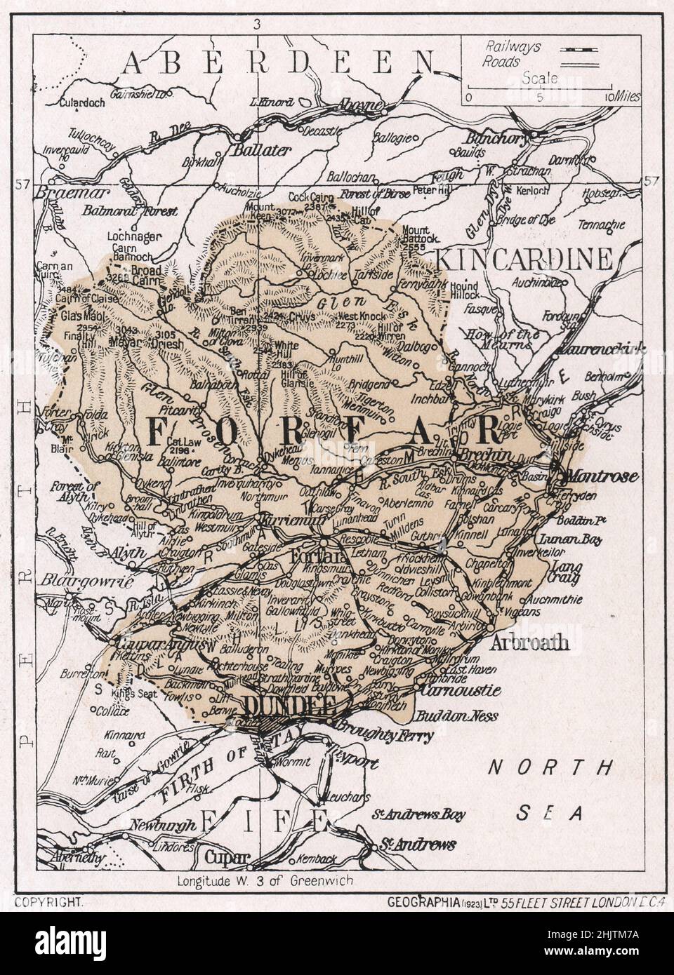 Map of Forfarshire (1913) Stock Photo