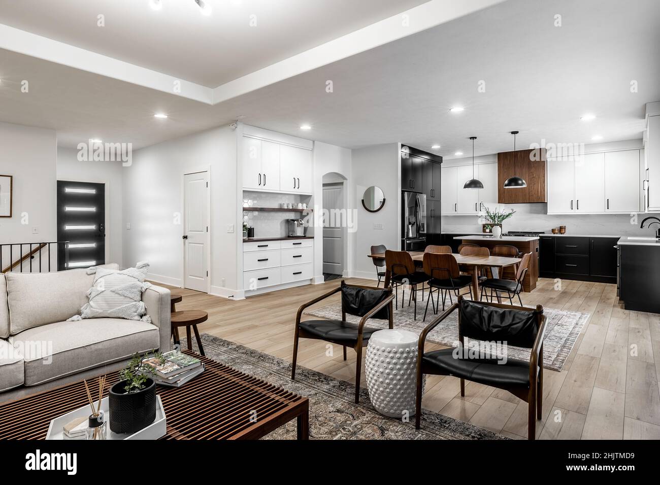 Black and white mid 2024 century modern living room