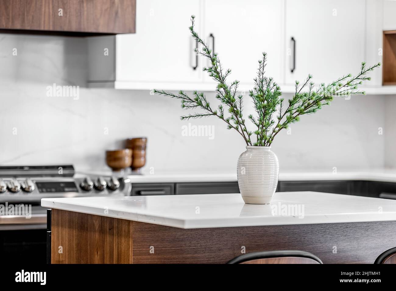 Midcentury modern kitchen and dining room interior design with black ...
