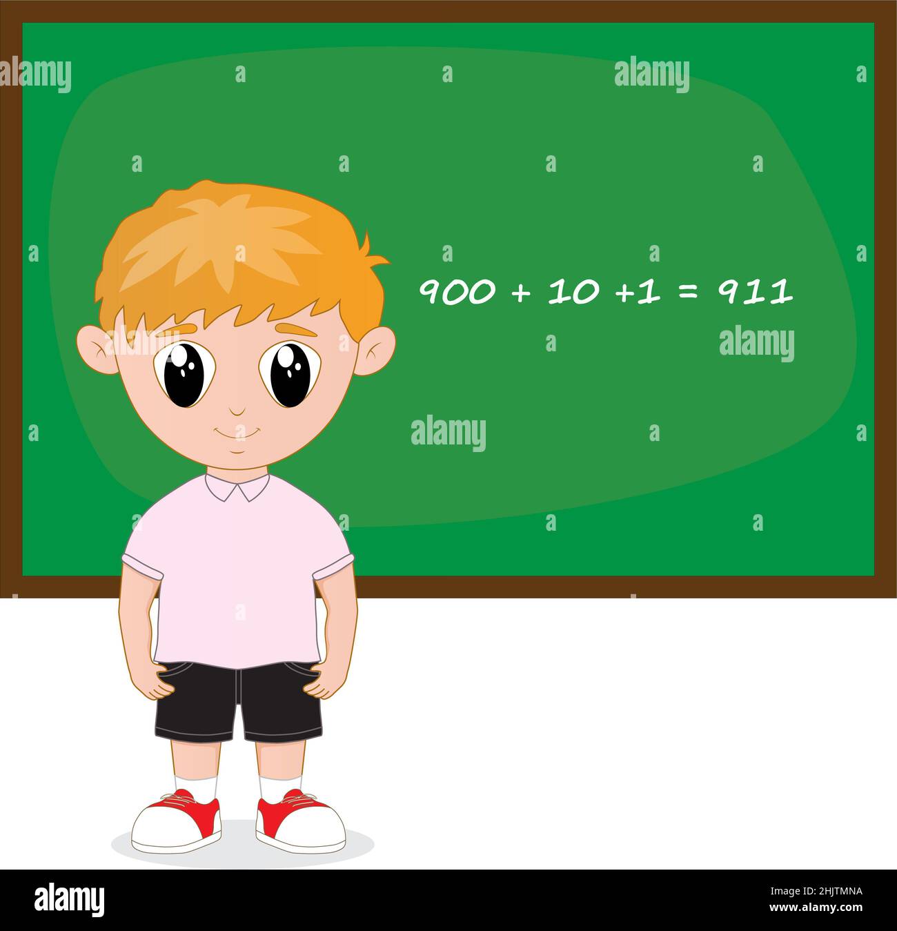 Cartoon illustration of a student and simple math Stock Photo - Alamy