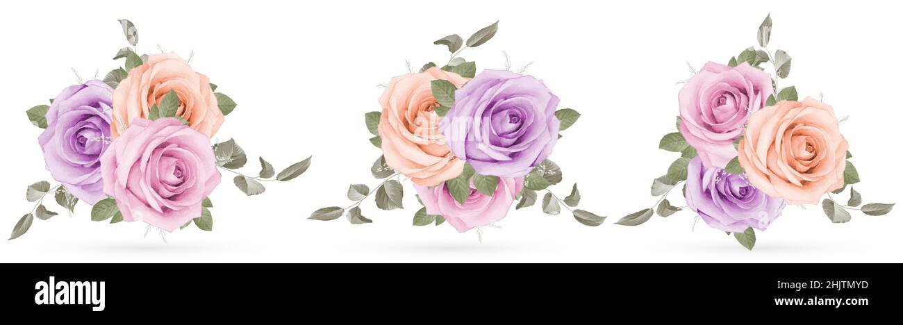 Collection of rose bouquet watercolor isolated on white background ...