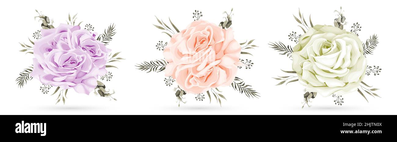 Collection of rose bouquet watercolor isolated on white background ...