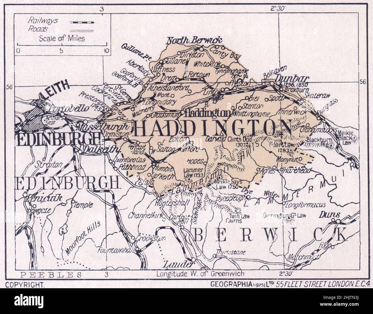Map of Haddingtonshire (1913 Stock Photo Alamy