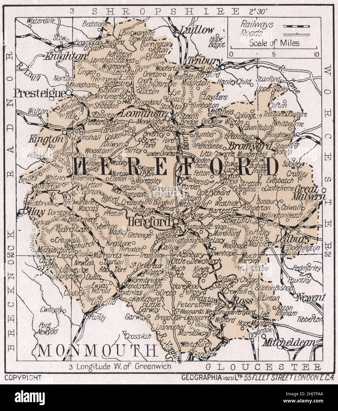 Herefordshire map hi res stock - Map Of Herefordshire 1913 2HJTPAA