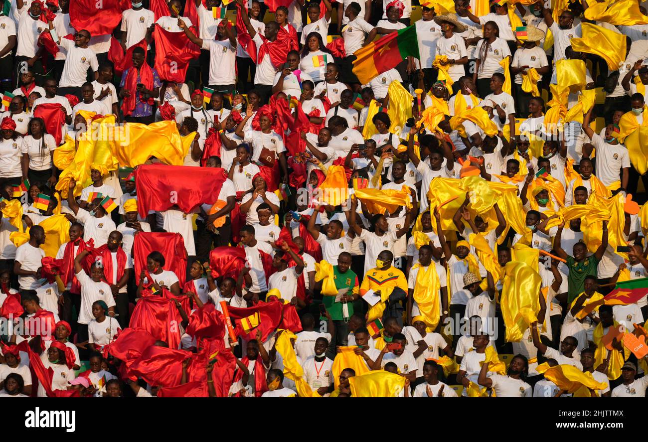 Yaoundé, Cameroon, January, 9, 2022: Fans during Cameroon v Burkina Faso- Africa Cup of Nations at Paul Biya Stadium. Kim Price/CSM. Stock Photo