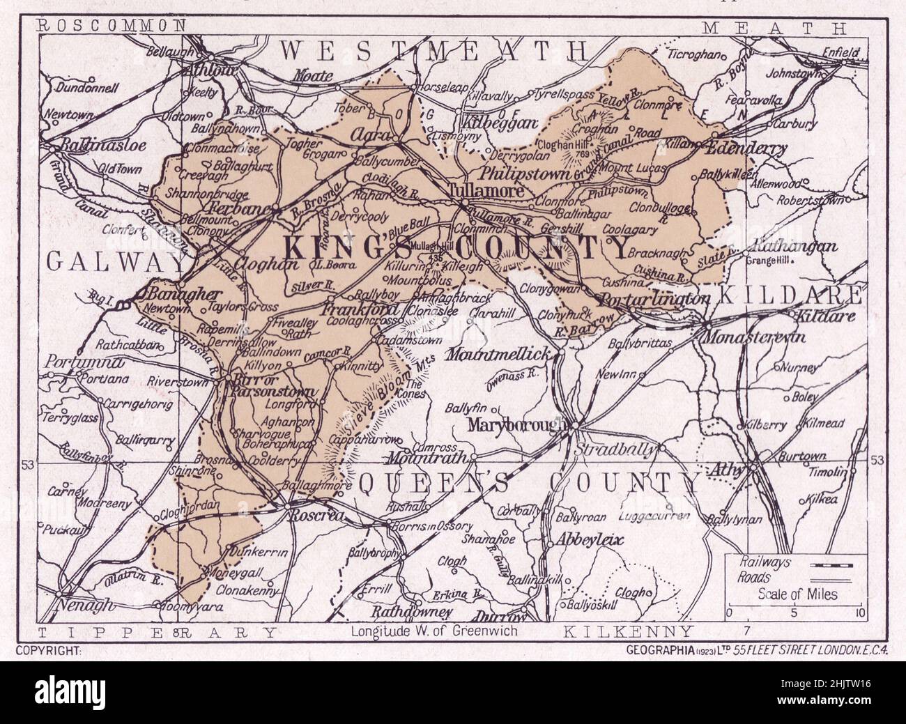 Offaly Map And Towns Map Of King's County. King's County/ County Offaly (1913 Stock Photo - Alamy