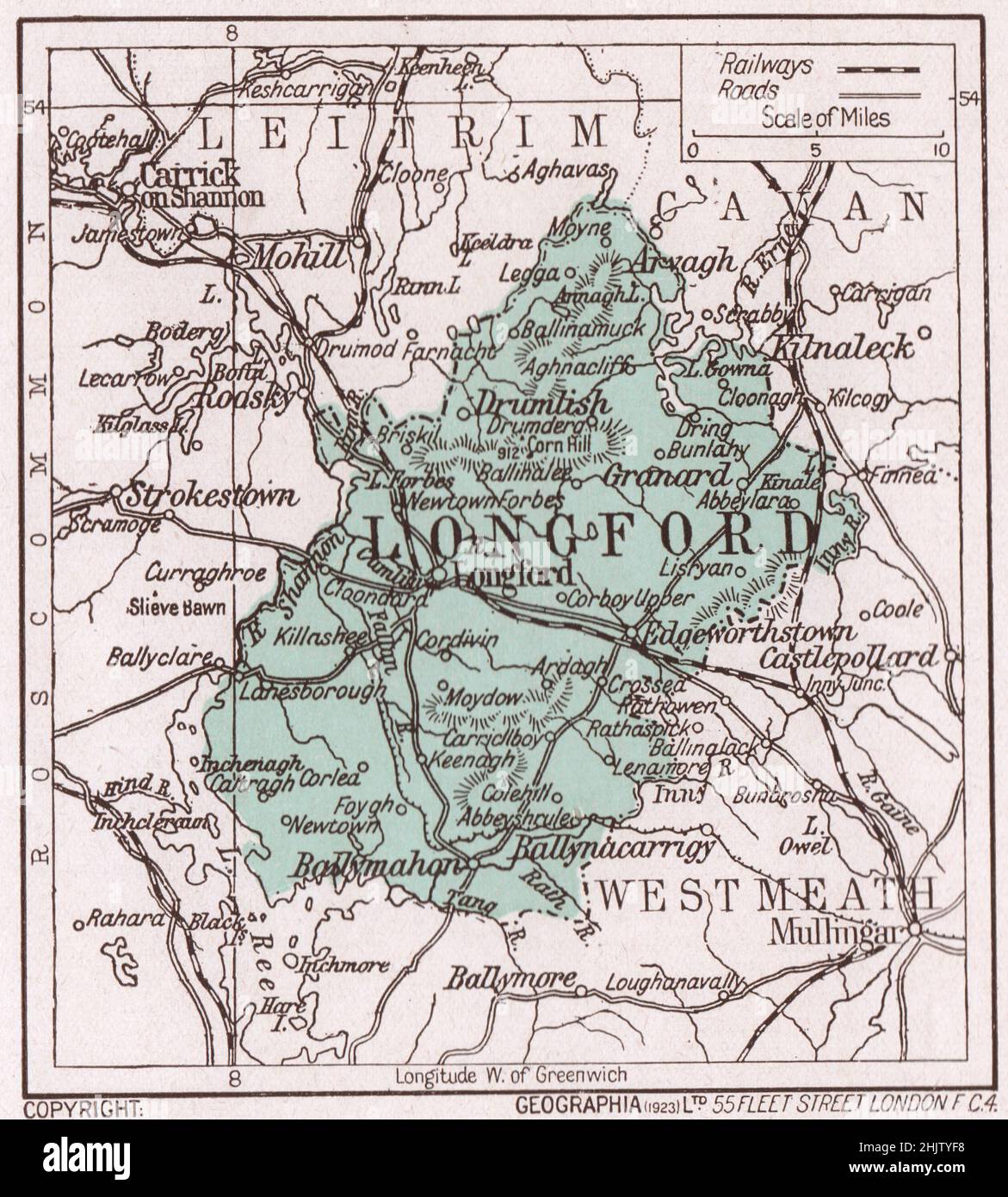 Map of Co. Longford. County Longford (1913) Stock Photo