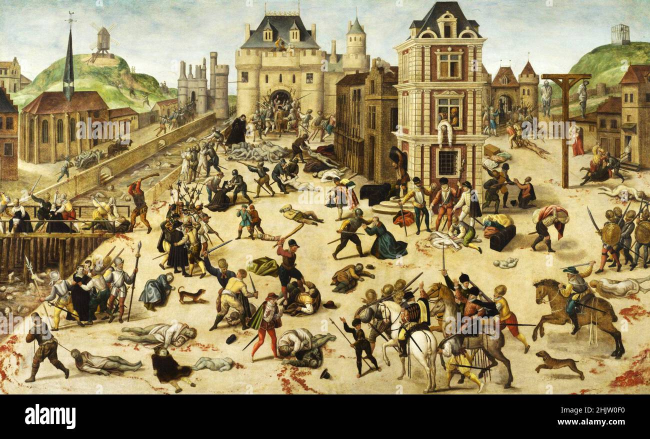 The St Bartholomew's Day massacre (Massacre de la Saint-Barthélemy) in 1572. In the religious war between the royalist Catholics and the Huguenots (French Calvinist Protestants. Over a period of several weeks the mob violence left betweem 50000 and 30,000 protestants dead. Stock Photo