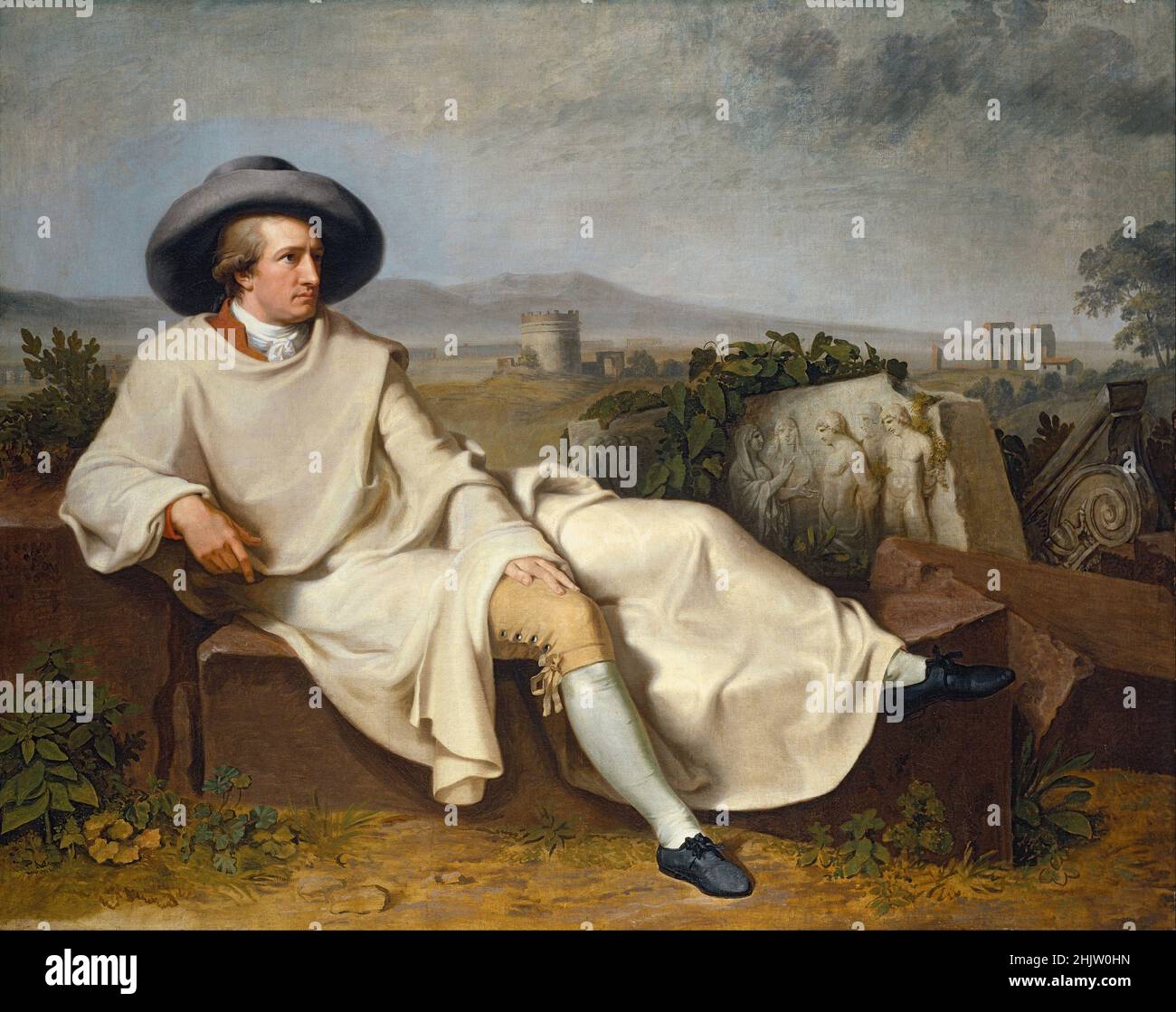 A portrait of the German writer Goethe in the Roman Campagna (1786) painted by ohann Heinrich Wilhelm Tischbein Stock Photo