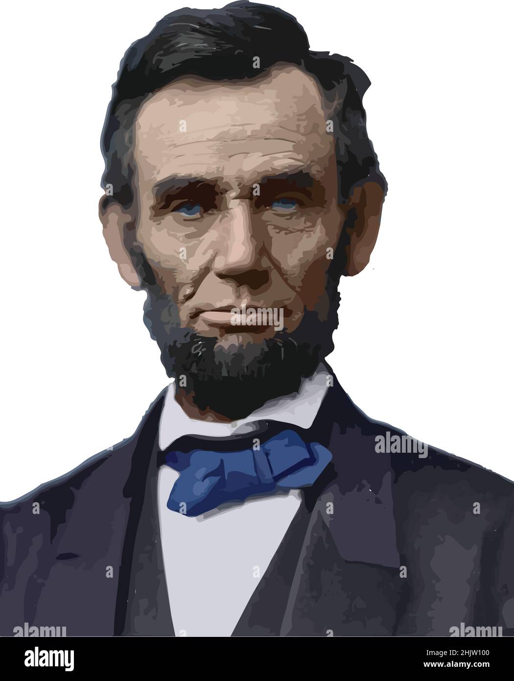 Portrait photo of President Abraham Lincoln from 1863 manually colored. Was an American politician who led the United States during the Civil War. Stock Vector