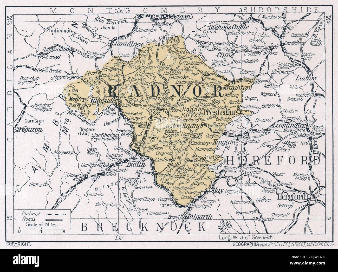 Map of Radnorshire (1923) Stock Photo