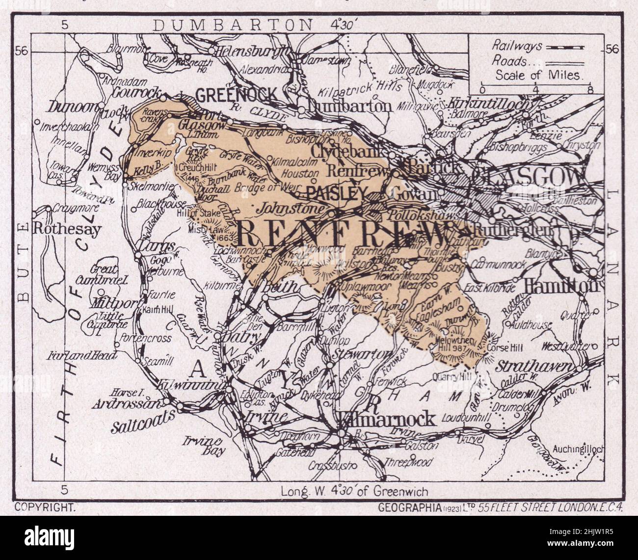 Map of Renfrewshire (1923) Stock Photo