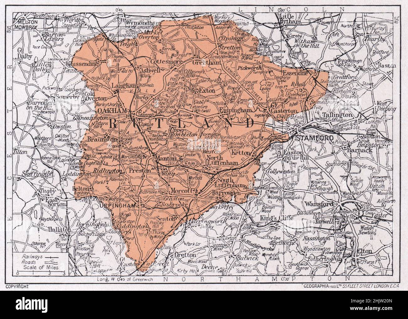 Map of Rutlandshire (1923) Stock Photo