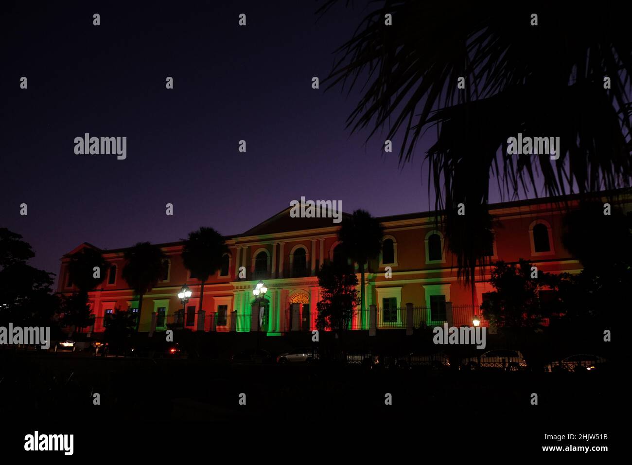 Instituto de Cultura Puertorriqueña lit up at night, San Juan, Puerto Rico Stock Photo