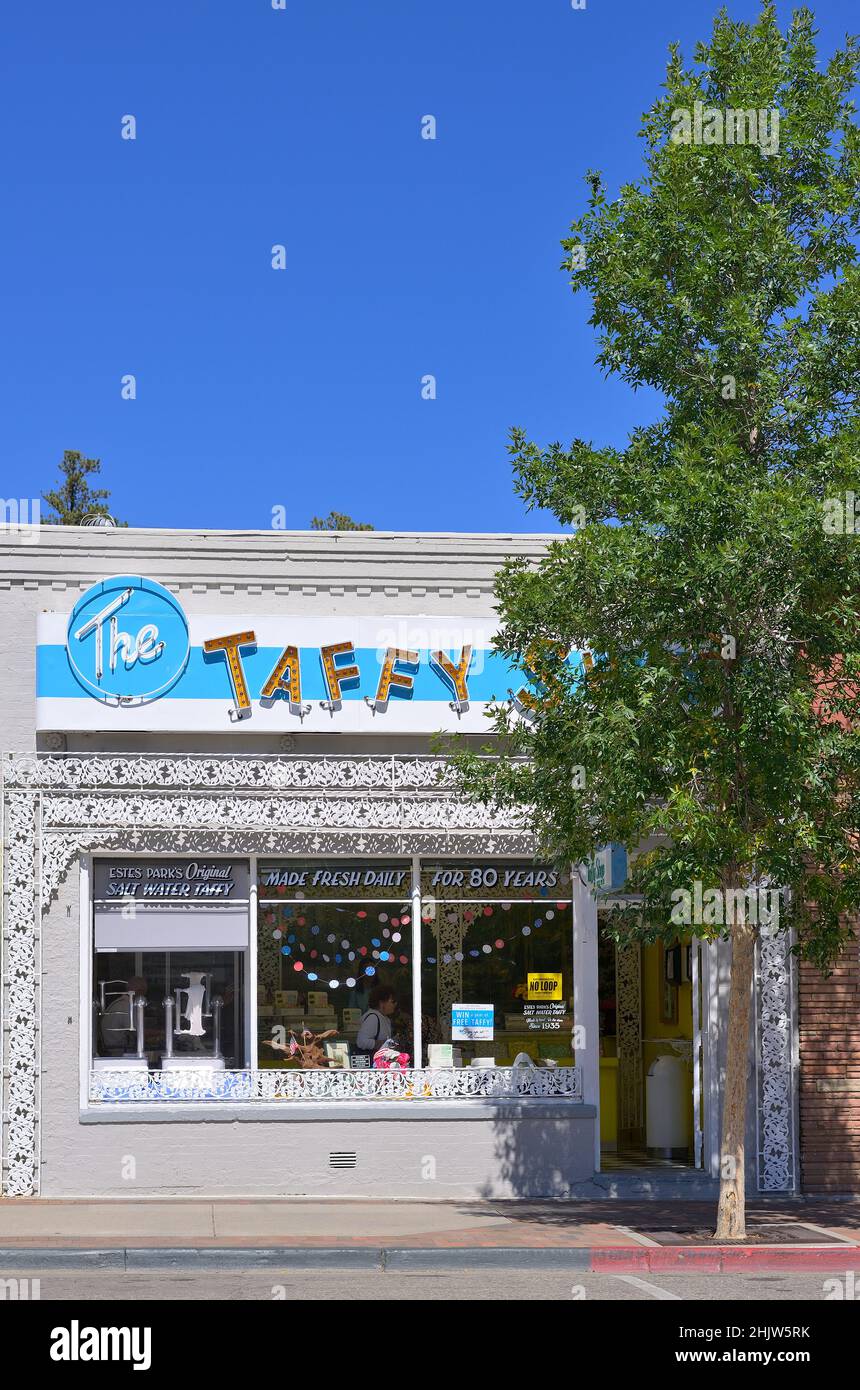 The Taffy Store in the quaint downtown of this popular summer resort, Estes Park CO Stock Photo