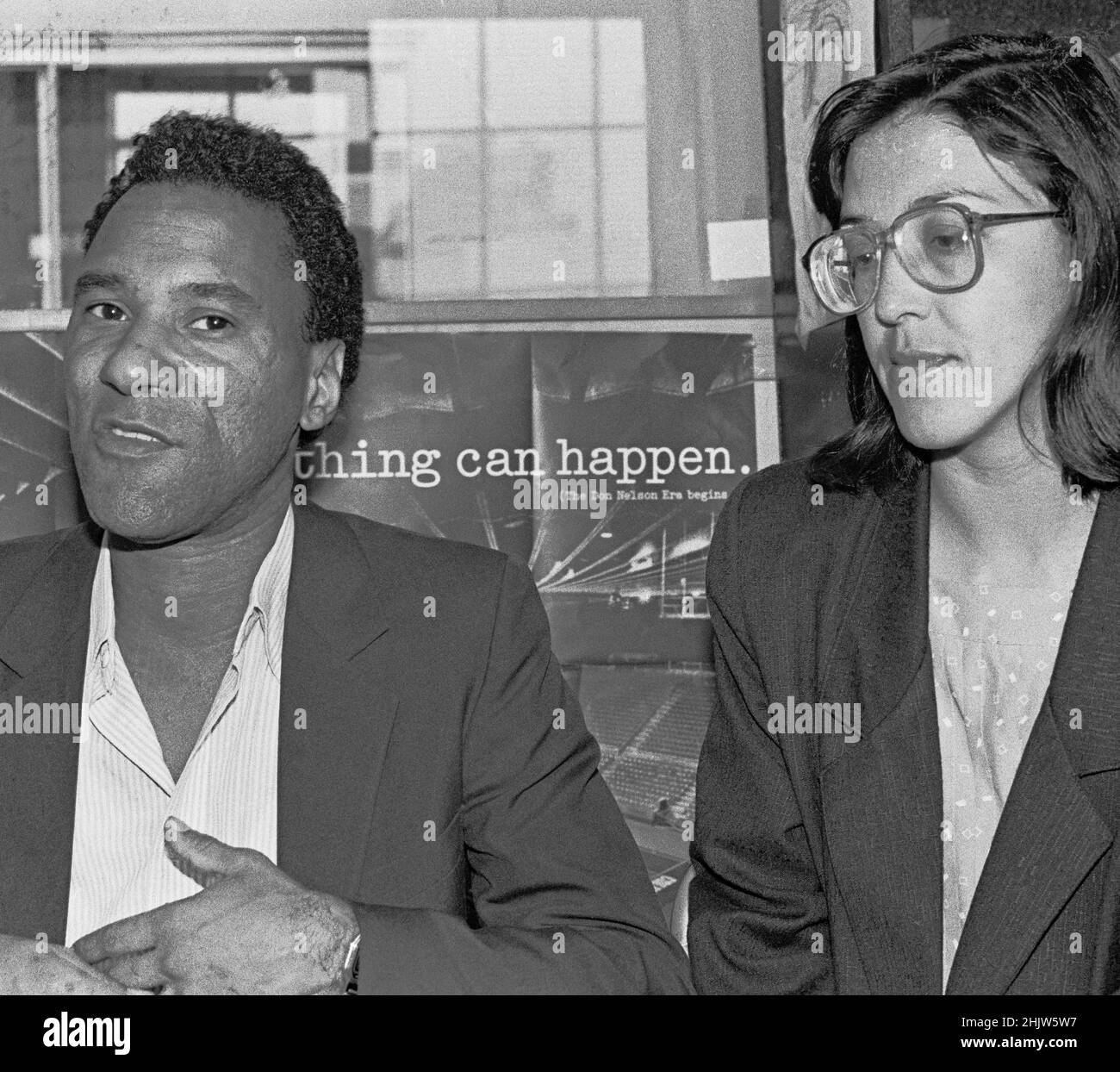 Larry Holmes, Workers World Party candidate for US president and his running mate, Gloria La Riva campaigning in San Francisco, California in October 1988 Stock Photo