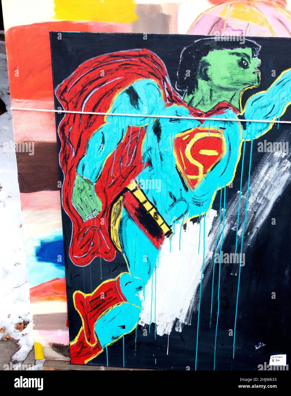 Street painting of lizard superman. St Paul Minnesota MN USA Stock Photo