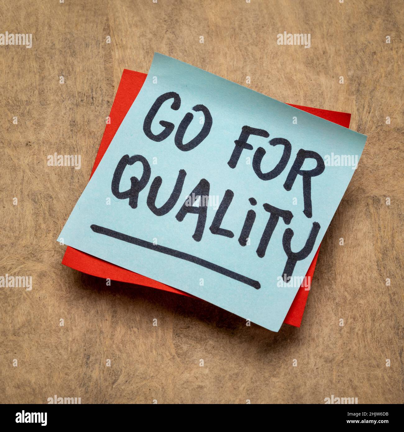 go for quality reminder note with, business, lifestyle and personal development concept Stock Photo