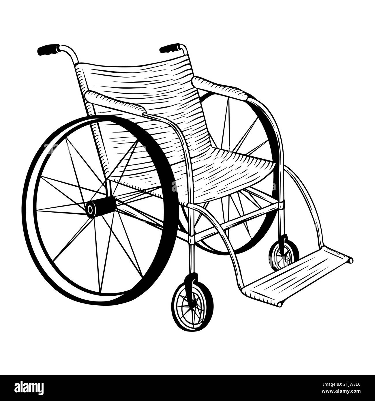 Hand drawn wheelchair isolated on white background. Vector illustration. Stock Vector