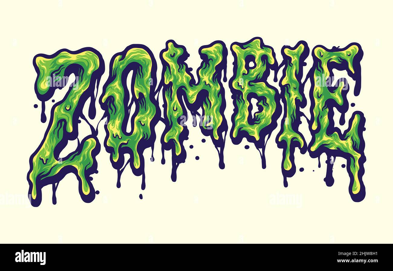 Zombie Text. Green Terrible Letter And Brains. Horror Lettering